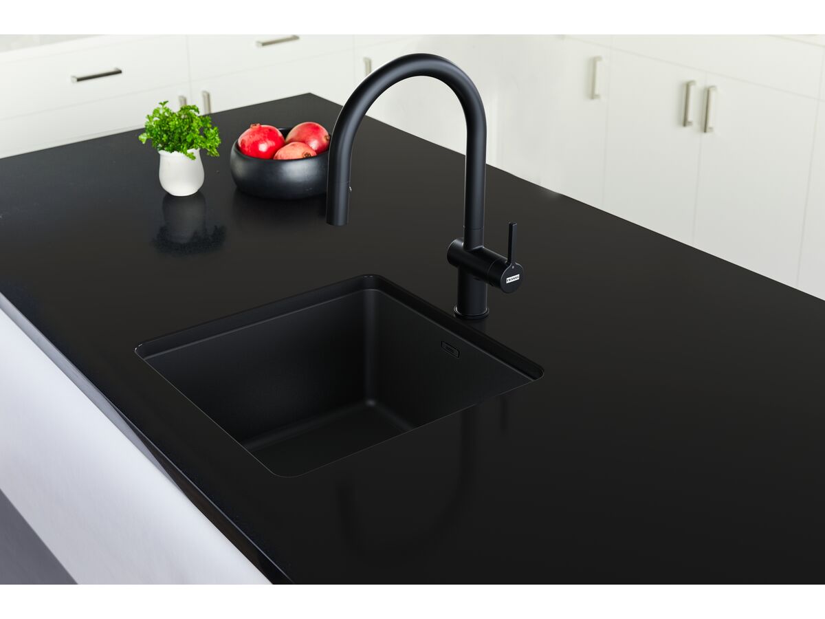 Franke City Fragranite Single Bowl 390mm Undermount Sink Matte Black