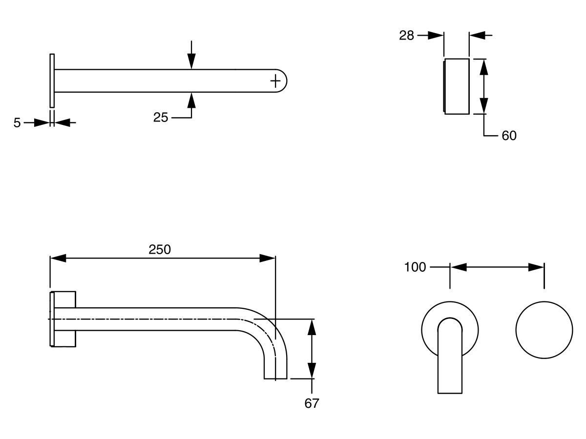 Milli Pure Progressive Wall Basin Mixer Tap System 250mm Matte Black (3 Star) from Reece