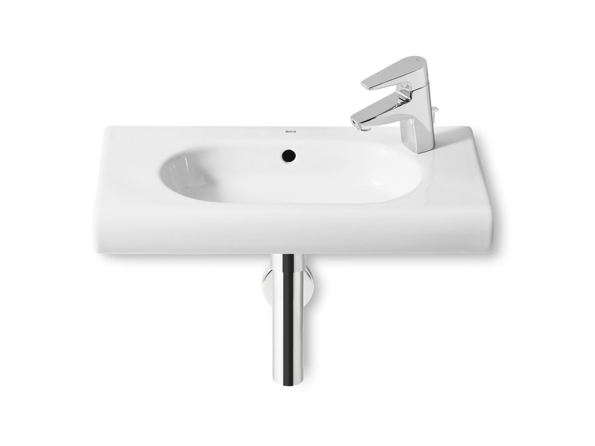 Roca Meridian Compact Wall Basin 600x320 1 Taphole White