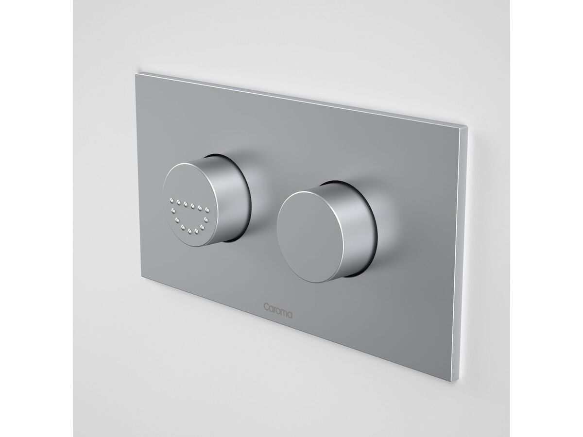 Caroma Invisi II Care Round Dual Flush Button/Plate Satin Chrome from Reece