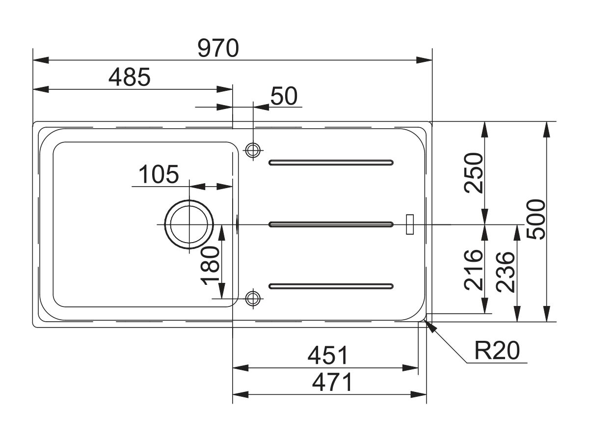 Franke Impact Granite Single Bowl Sink Only with Drainer Reversible No