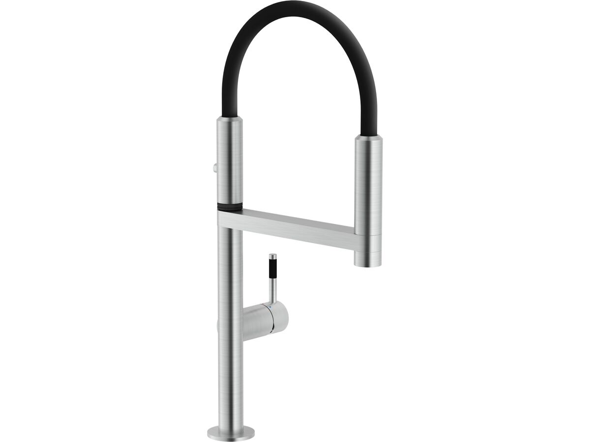 Nobili Move Pull Down Sink Mixer Brushed Nickel with Black Hose (6 Star