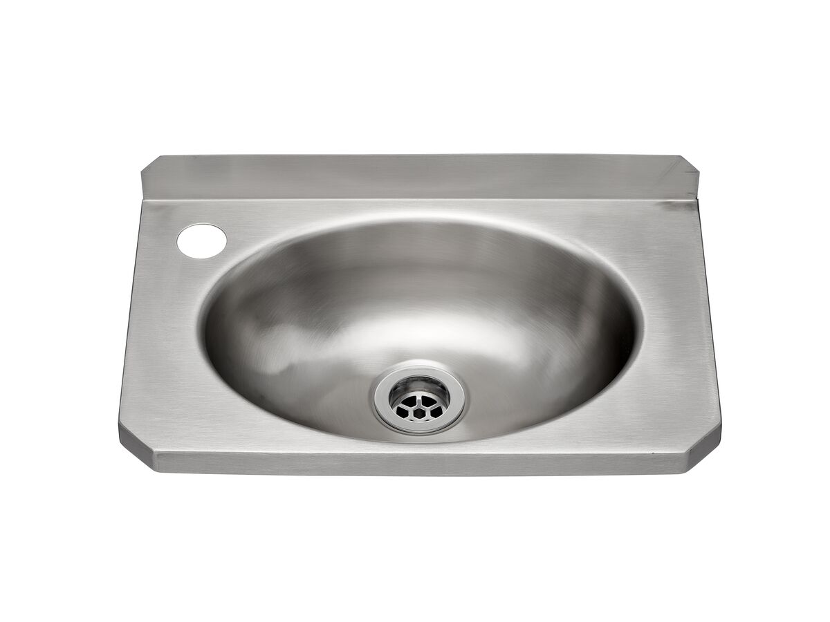 Wolfen Slimline Wall Hand Basin 400 x 240mm with Brackets Left Hand 1 Taphole Stainless Steel