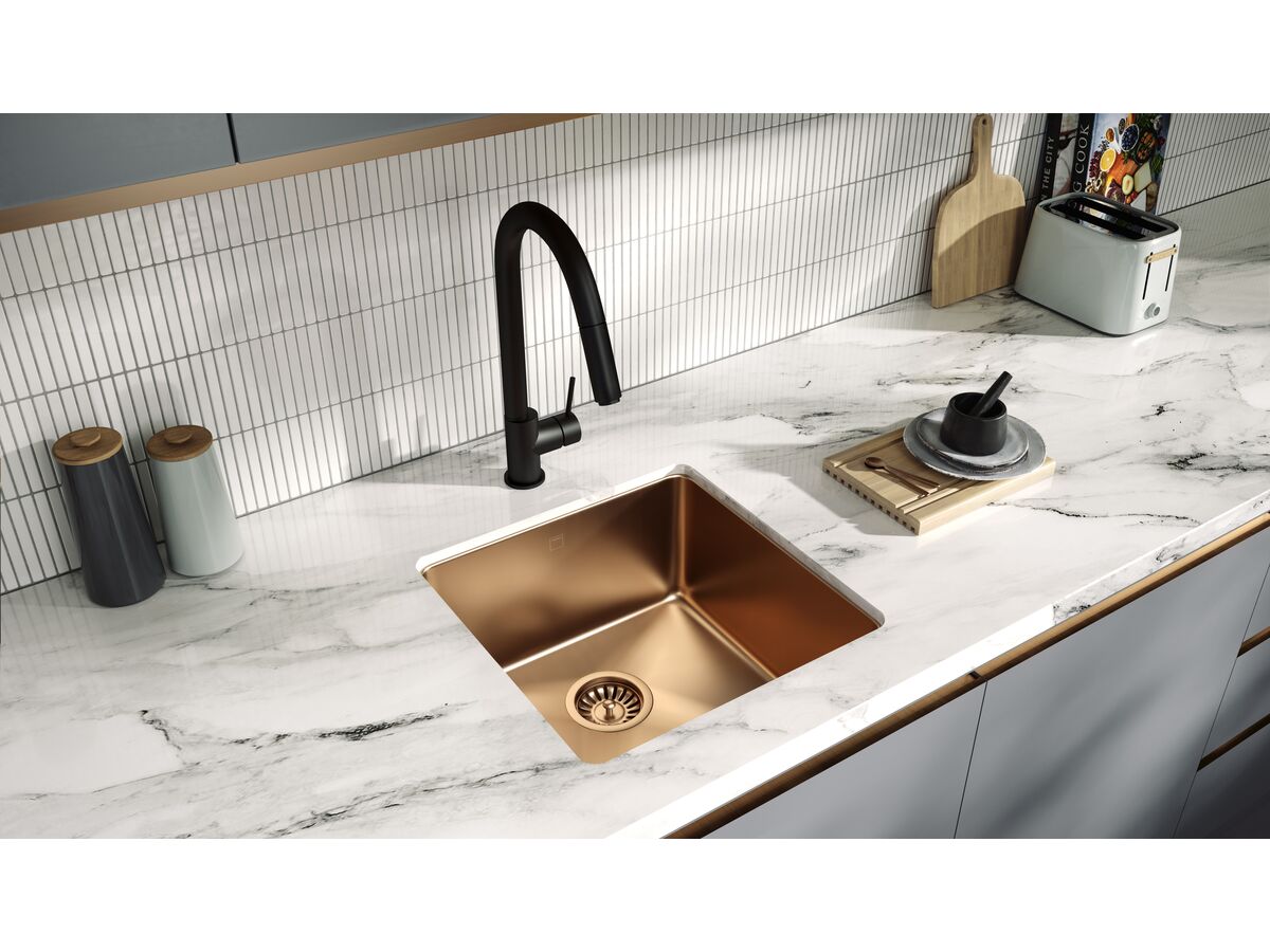 Memo Zenna Single Bowl Sink Stainless Steel Nanoplated Bronze from Reece