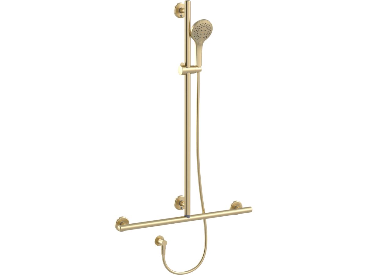 Mizu Drift 700 x 1100mm Independent T-Shower Modular Grab Rail Kit 3 function Brushed Brass (5 Star)