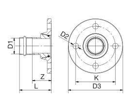 Technical Drawing - >B< Press Flange Adaptor Table E
