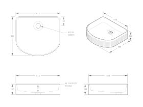 ADP Arch Fluted Above Counter Basin 410 x 365 x 100mm Gloss White