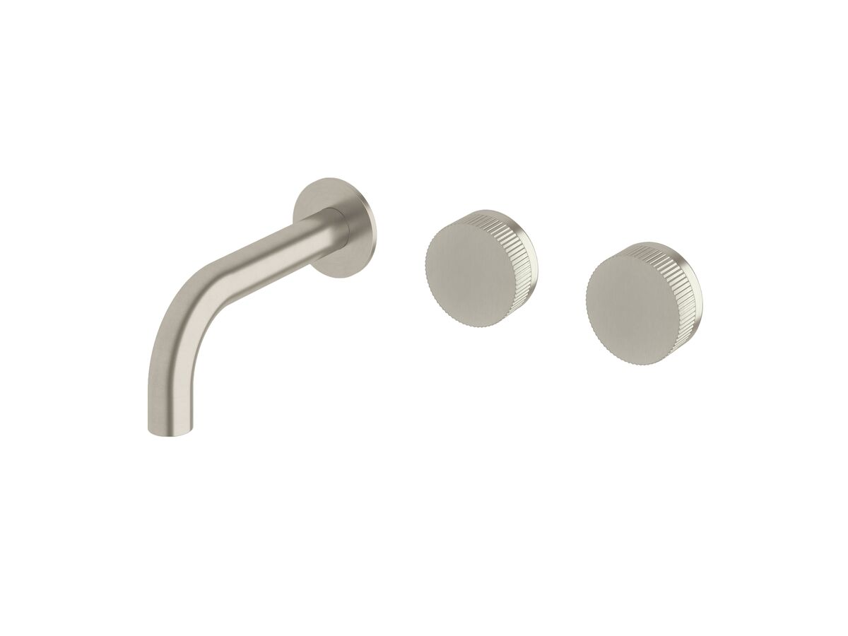 Milli Pure Wall Basin Hostess System 160mm Right Hand with Linear Textured Handles Brushed Nickel (3 Star)