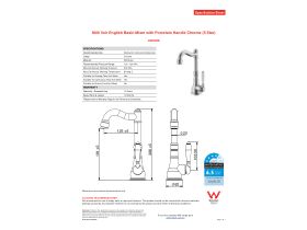 Specification Sheet - Milli Voir English Basin Mixer with Porcelain Lever Handle Chrome (5 Star)