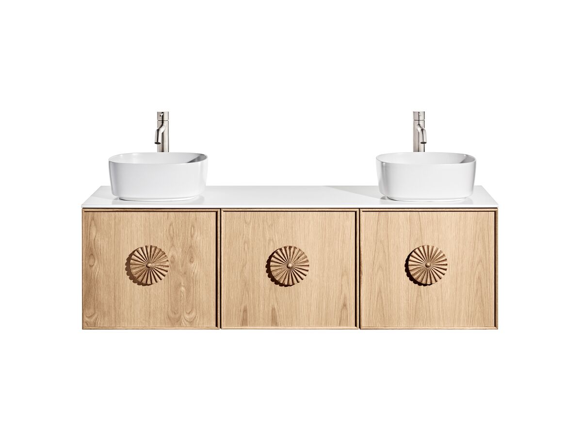 ISSY Adorn Above Counter or Semi Inset Wall Hung Vanity Unit with Three Drawers & Internal Shelves with Petite Handle 115