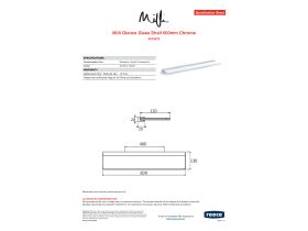 Specification Sheet - Milli Glance Glass Shelf 600mm Chrome