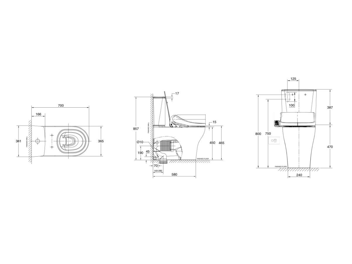 American Standard Square Overheight Close Coupled Back to Wall