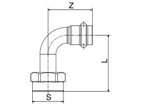 Technical Drawing - >B< Press Water Bent Tap Connector