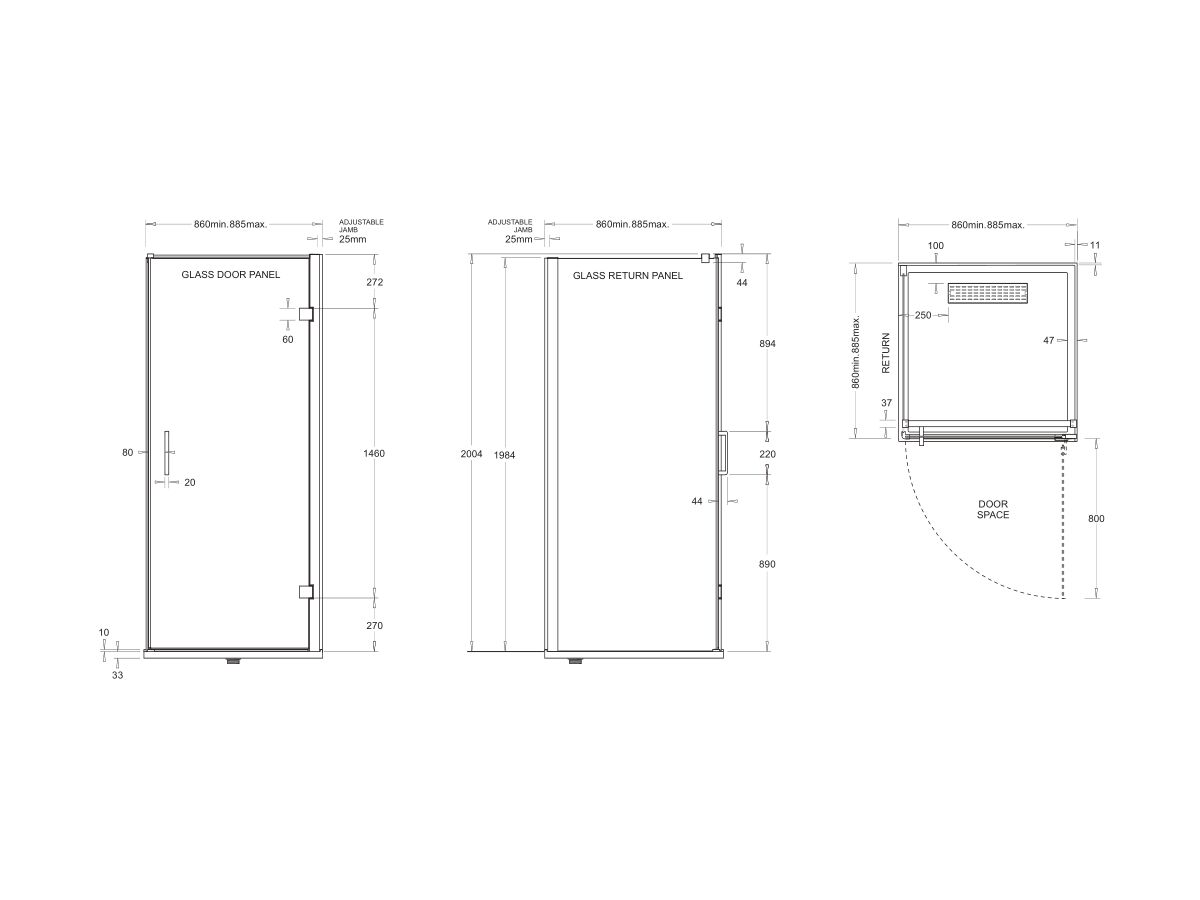 Posh Domaine MK2 900x900 Semi Frameless Left Hand Entry Base & Screen
