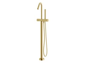 Milli Pure Floor Mounted Bath Mixer Tap with Handshower and Diamond Textured Handle Trimset PVD Brushed Gold (3 Star)