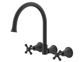 Posh Canterbury Wall Gooseneck Sink Set Cross Handles Matte Black (4 Star)