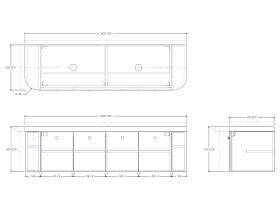 Technical Drawing - Kado Era 50mm Durasein Statement Top Double Curve All Door 1800mm Wall Hung Vanity with Double Basin
