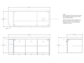 Technical Drawing - Kado Era 50mm Durasein Statement Top Single Curve All Door 1350mm Wall Hung Vanity with Right Hand Basin