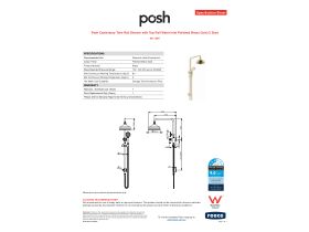 Specification Sheet - Posh Canterbury Twin Rail Shower with Top Rail Water Inlet Polished Brass Gold (3 Star)