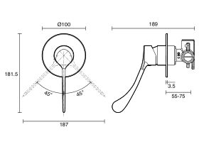 Technical Drawing - Posh Solus Shower Mixer Tap with Extended Lever