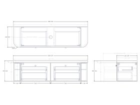 Technical Drawing - Kado Era 50mm Durasein Statement Top Double Curve All Drawer 1800mm Wall Hung Vanity with Center Basin