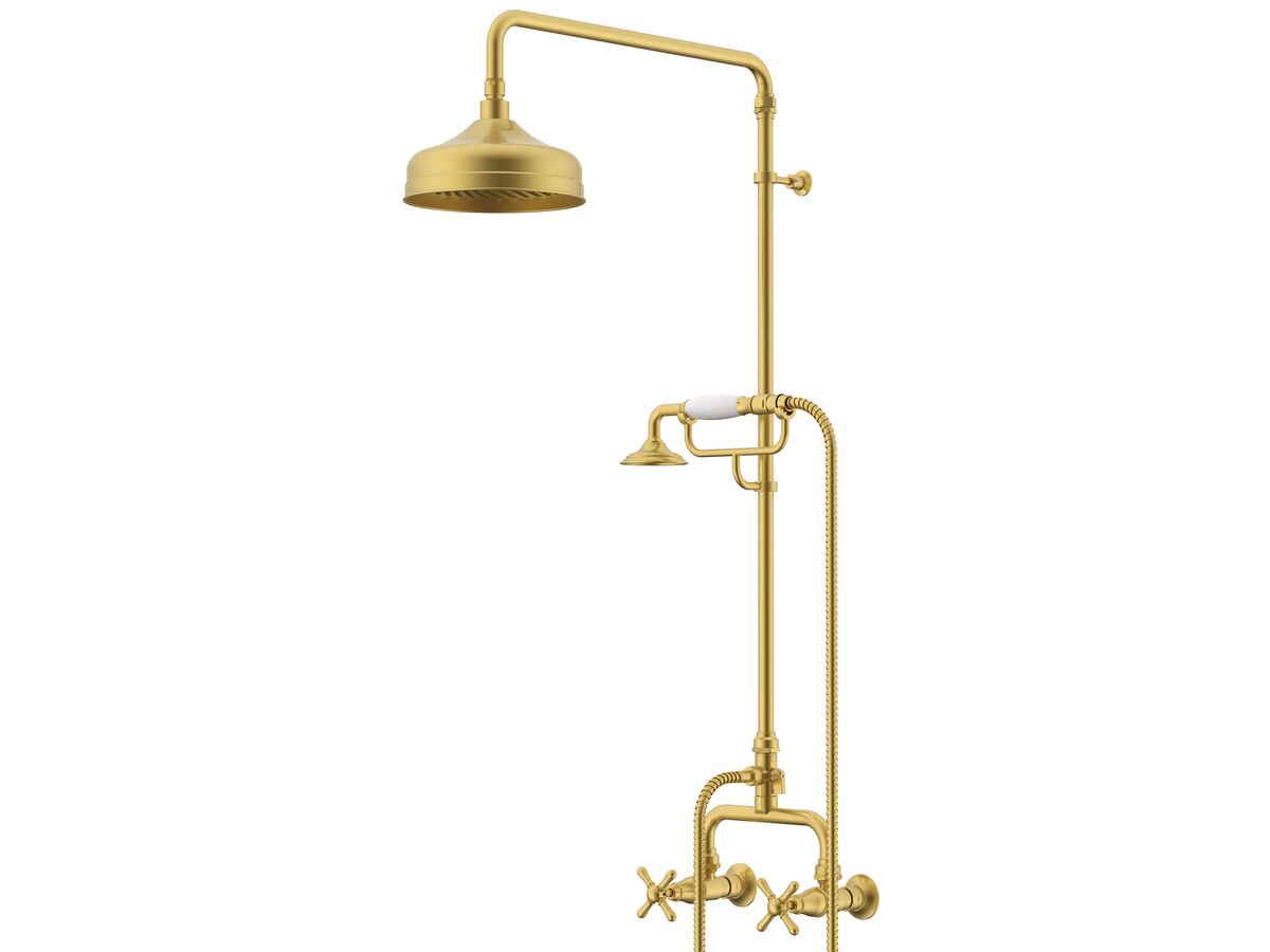 Milli Monument Edit Exposed Twin Telephone Shower Set Cross Handles Brushed Gold (3*)