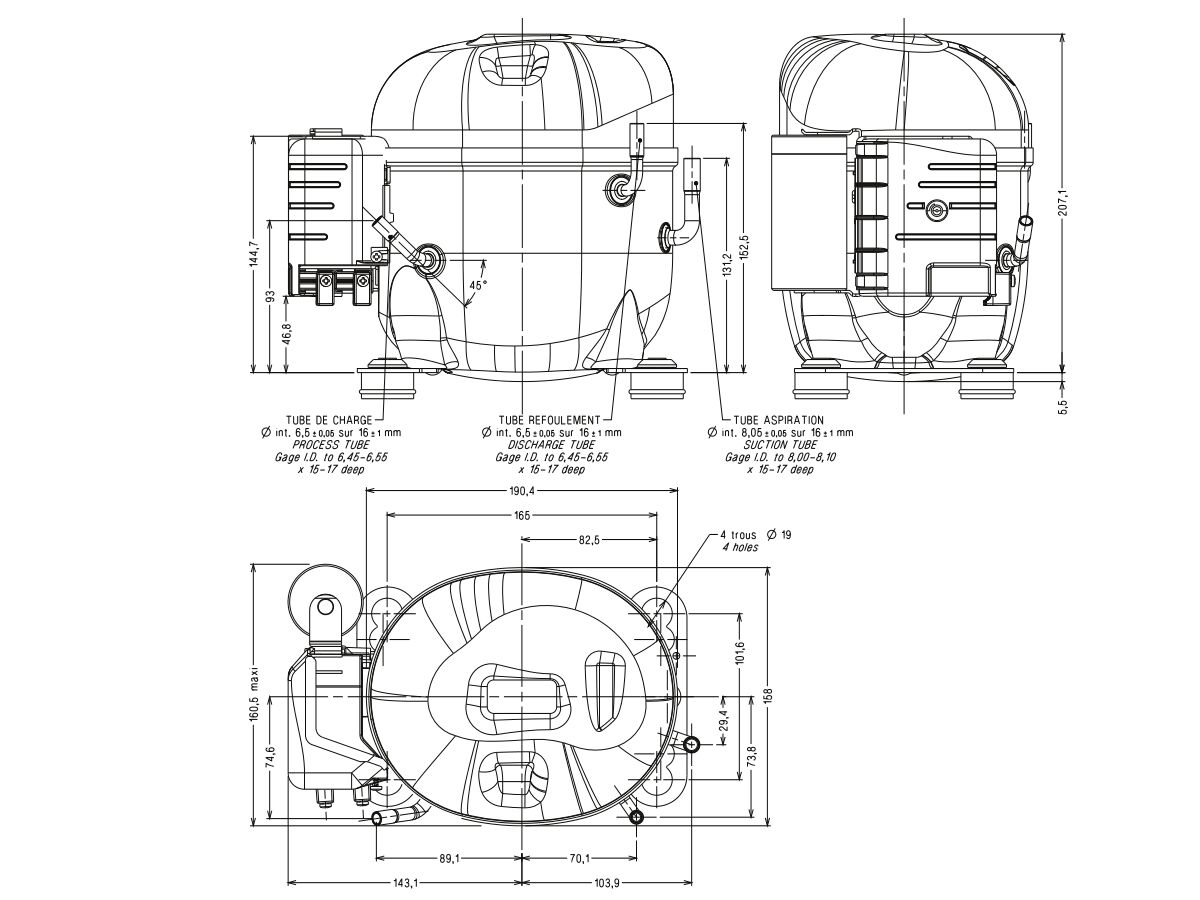 Tecumseh Compressor 3/8hp R134 LBP AE2413Y-FZ1A