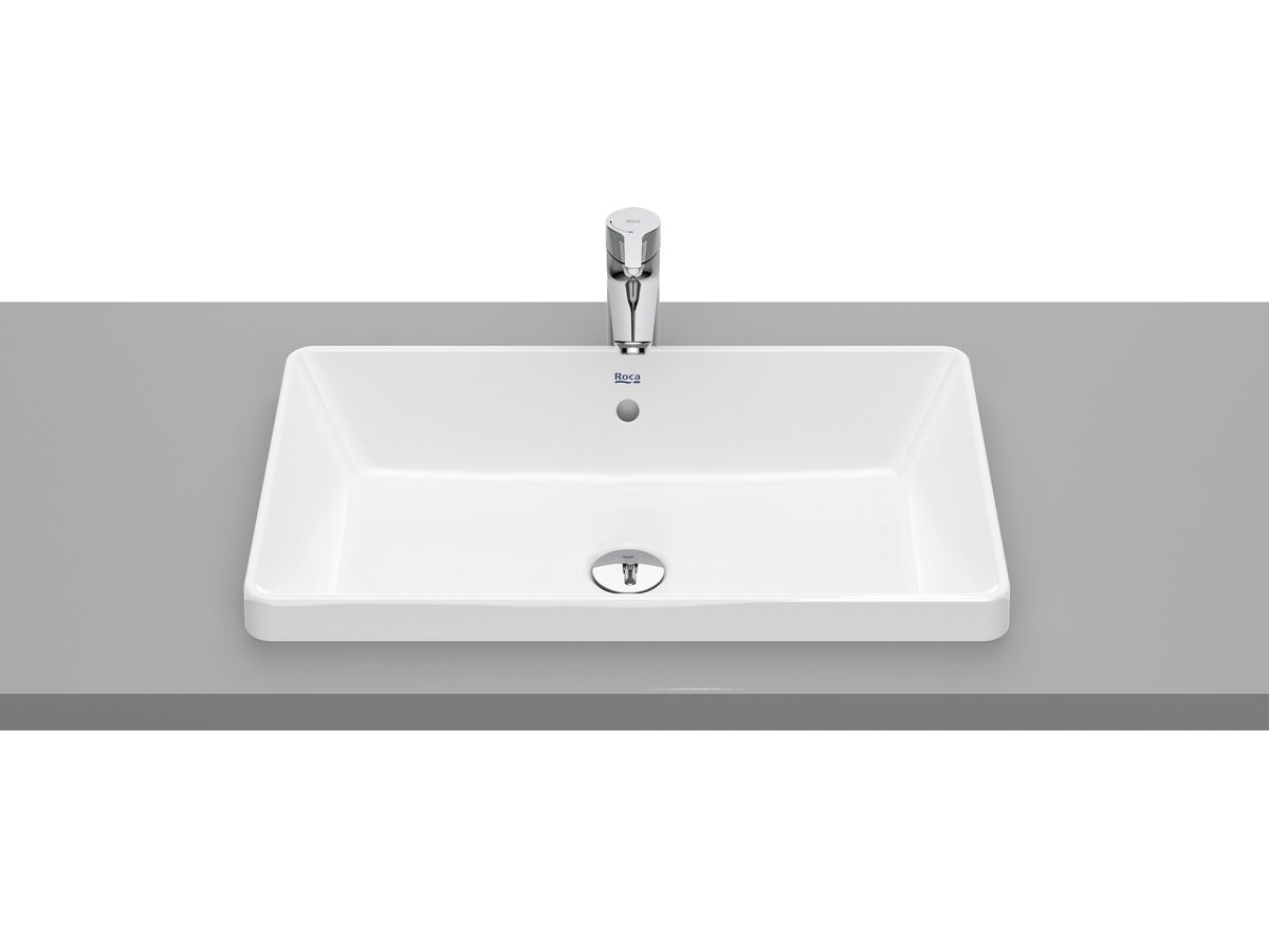 Roca The Gap Square Semi Inset Basin 600mm x 370mm With Overflow White