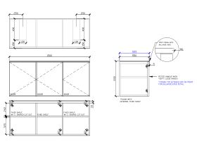 Technical Drawing - ISSY Adorn Undermount Wall Hung Vanity Unit with Three Doors & Internal Shelf with Petite Handle 1500mm x 550mm x 650mm DOUBLE BASIN (CENTRE RIGHT)