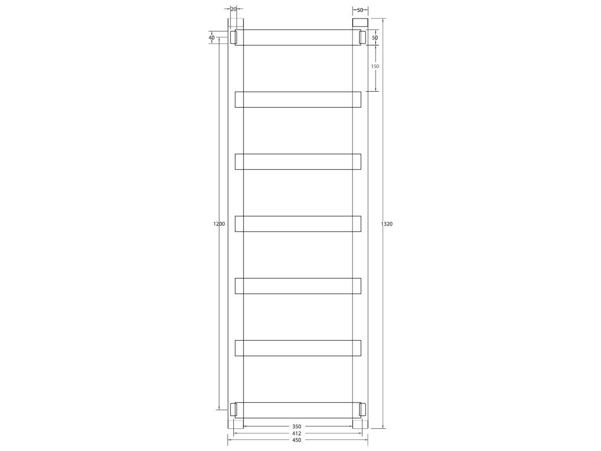 Milli Edge MK2 Heated Towel Rail 450mm x 1320mm Polished Stainless Steel