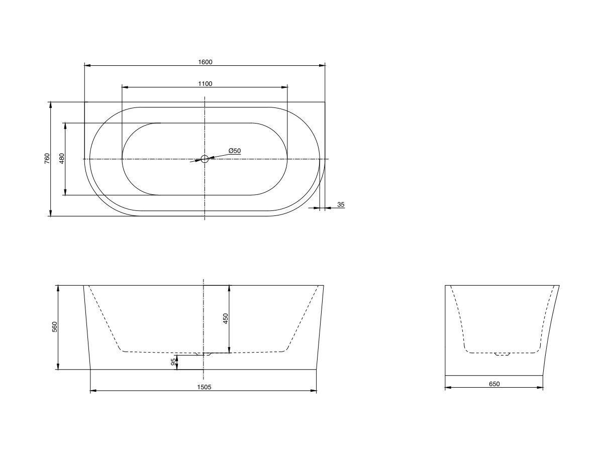 Posh Solus Back To Wall Freestanding Bath 1600mm from Reece