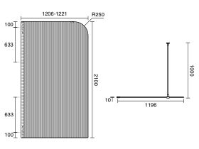 Technical Drawing - Kado Lux Frameless Curved Left Fluted Panel with Wall Channel 1200mm