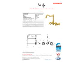 Specification Sheet - Milli Voir English Wall Sink Set Cross Handles Brushed Gold (4 Star)