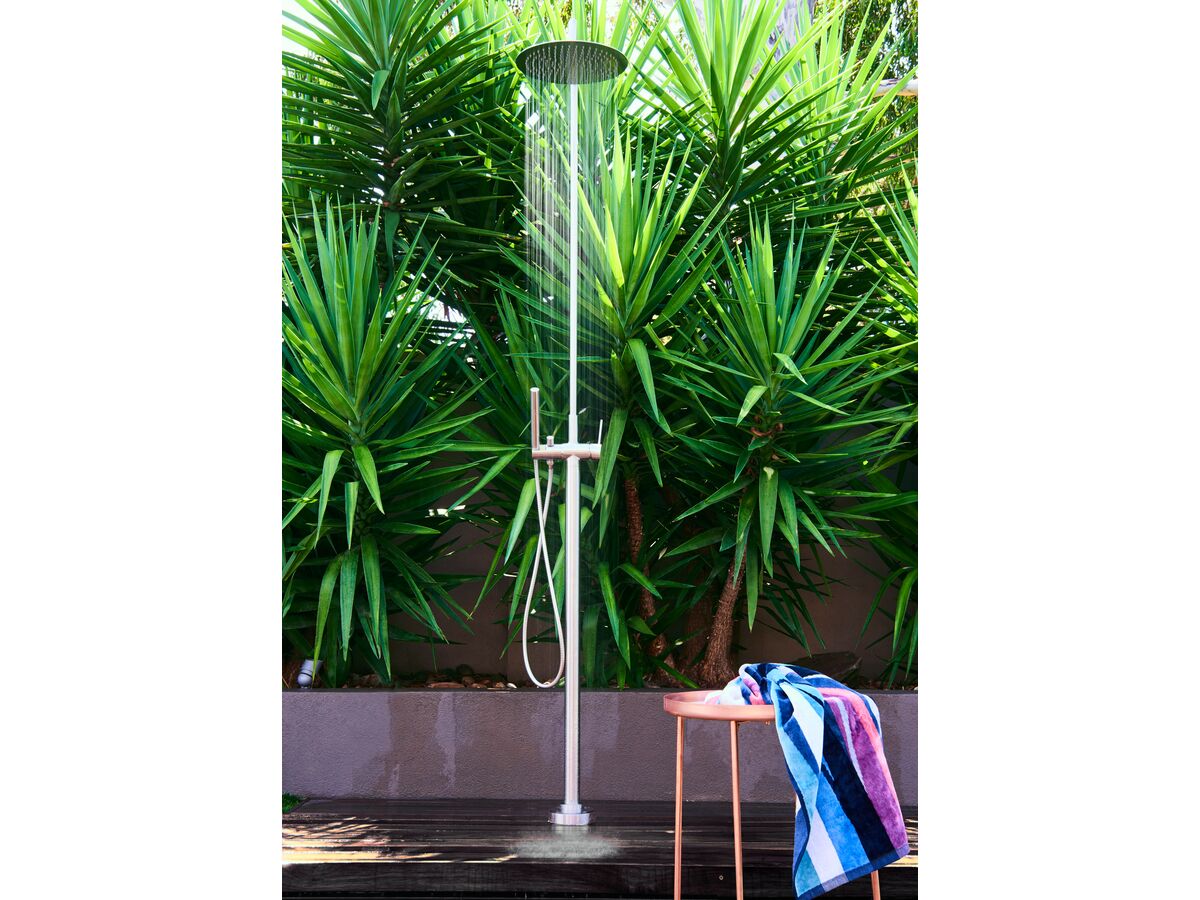 Milli Inox Freestanding Twin Rail Shower & 300mm Overhead with Bottom