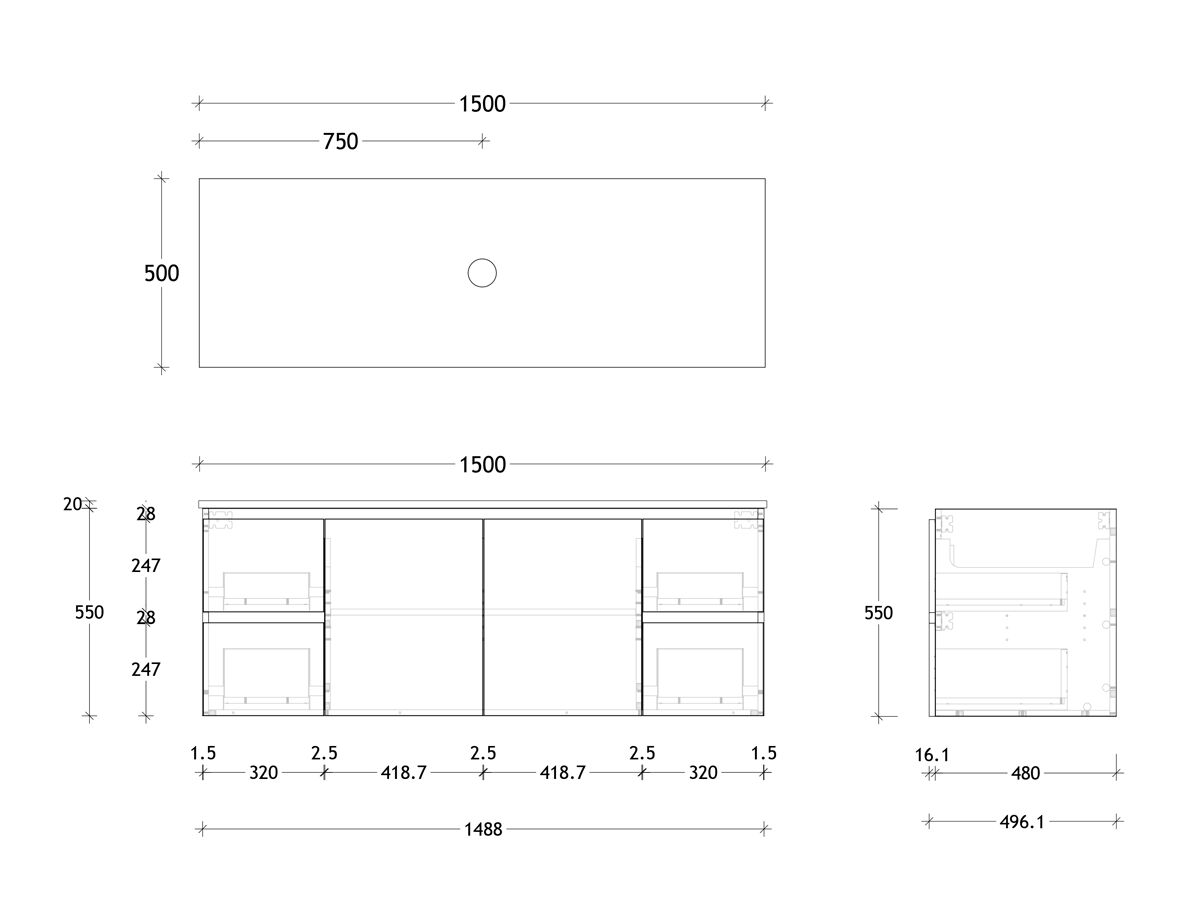 Posh Domaine 1500mm Wall Hung Vanity Unit Conventional Single Bowl