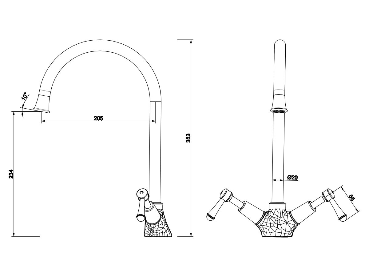Posh Canterbury Gooseneck Sink Twinner Tap Large Lever Chrome (4 Star