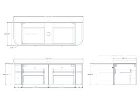 Technical Drawing - Kado Era 12mm Durasein Top Double Curve All Drawer 1500mm Wall Hung Vanity with Center Basin