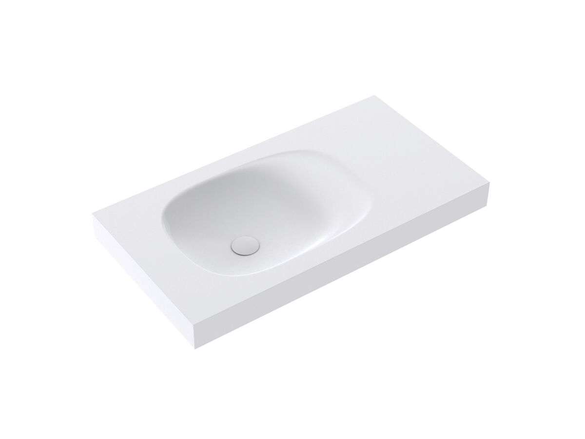Kado Lussi 900mm Left Hand Basin with Overflow No Taphole Matte White Solid Surface