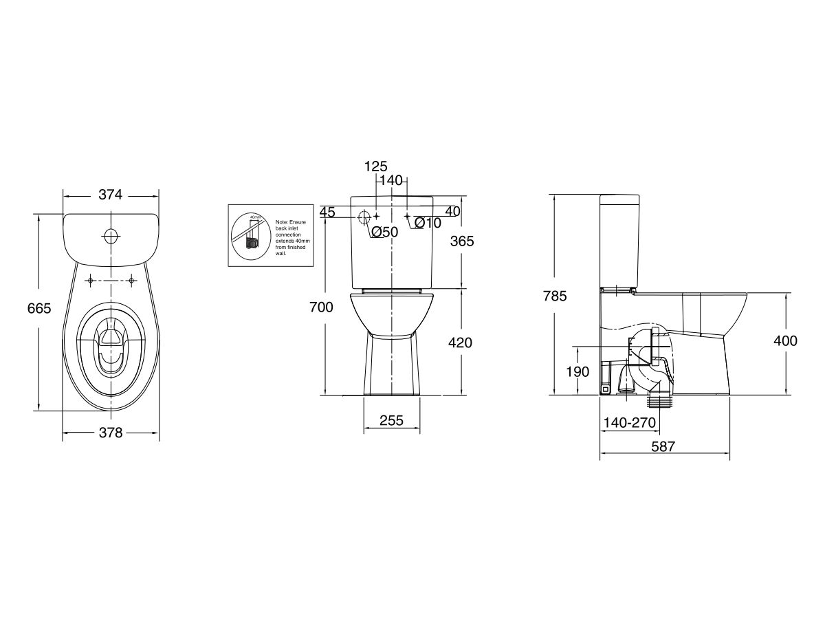 American Standard Studio Close Coupled Back to Wall Back Inlet Toilet