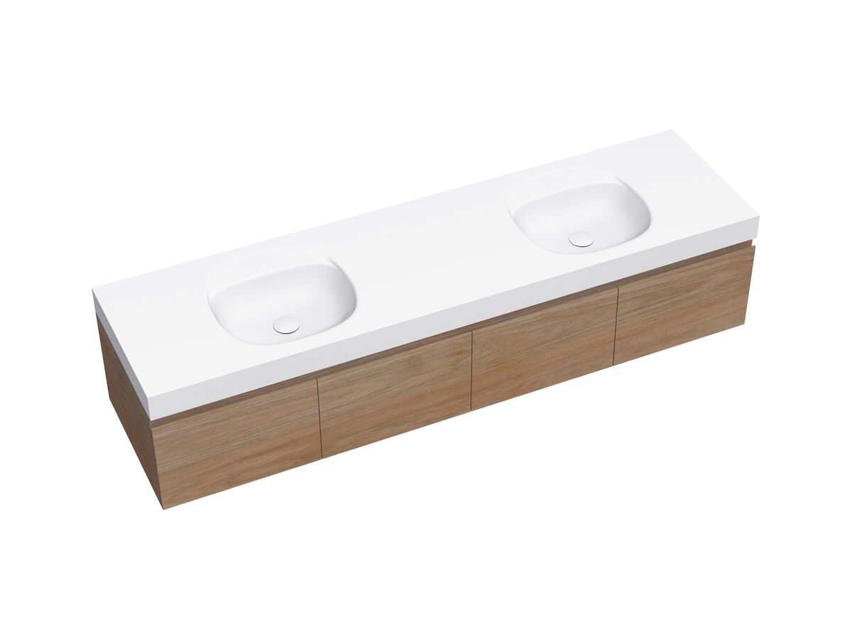 Kado Lussi 1800mm Wall Hung Vanity Unit Double Bowl with Four Soft Close Doors Timber Finish