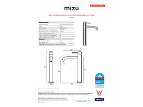 Specification Sheet - Mizu Drift Extended Basin Mixer Curved Spout Chrome (6 Star)