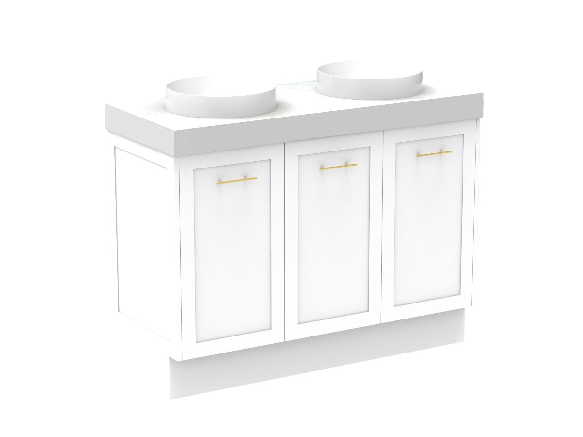 Kado Lux Door Vanity Unit 1200 Floor Mount Double Bowl Statement Top 3 Doors (No Basin)