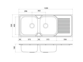 Clark Punch PU1209.1R Double End Bowl One Taphole Right Hand Bowl 1200mm Stainless Steel