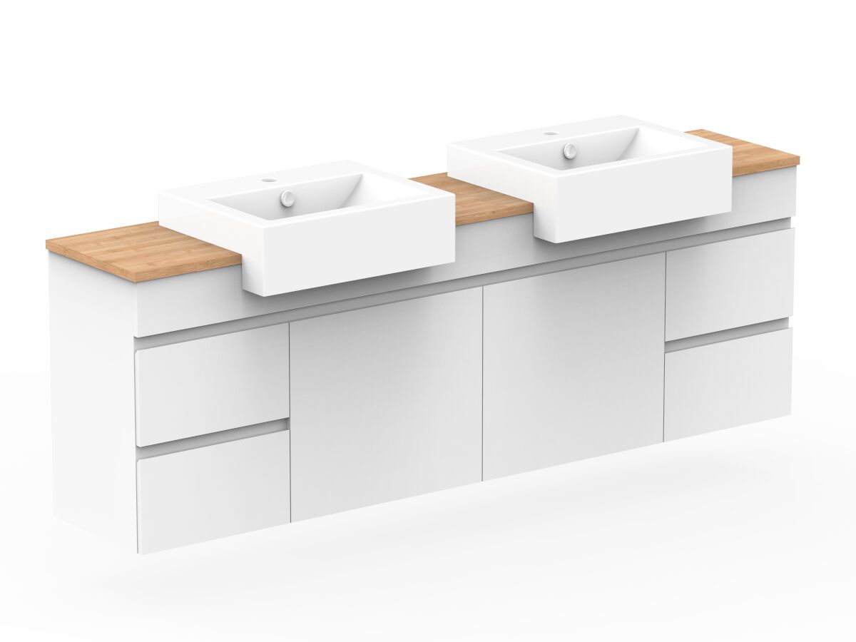 Posh Domaine 1800mm Wall Hung Vanity Unit SemiRecessed Double Bowl