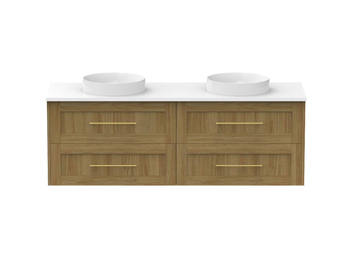 Kado Lux 1500mm All Drawer Wall Hung Vanity Unit Caesarstone Double Bowl 4 Drawers (No Basin)