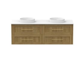Kado Lux 1500mm All Drawer Wall Hung Vanity Unit Caesarstone Double Bowl 4 Drawers (No Basin)
