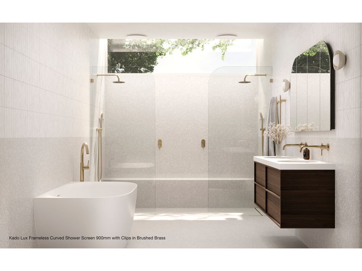 In Situ - Kado Lux Frameless Curved Shower Screen 900mm with Clips in Brushed Brass
