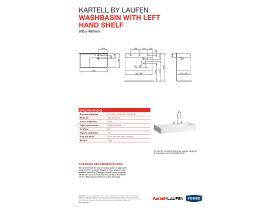 Technical Guide - Kartell Washbasin Left Hand Shelf 900 x 460mm No Taphole White