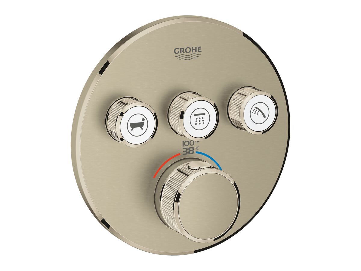 GROHE SmartControl Concealed Thermostat 3 Button Round Brushed Nickel