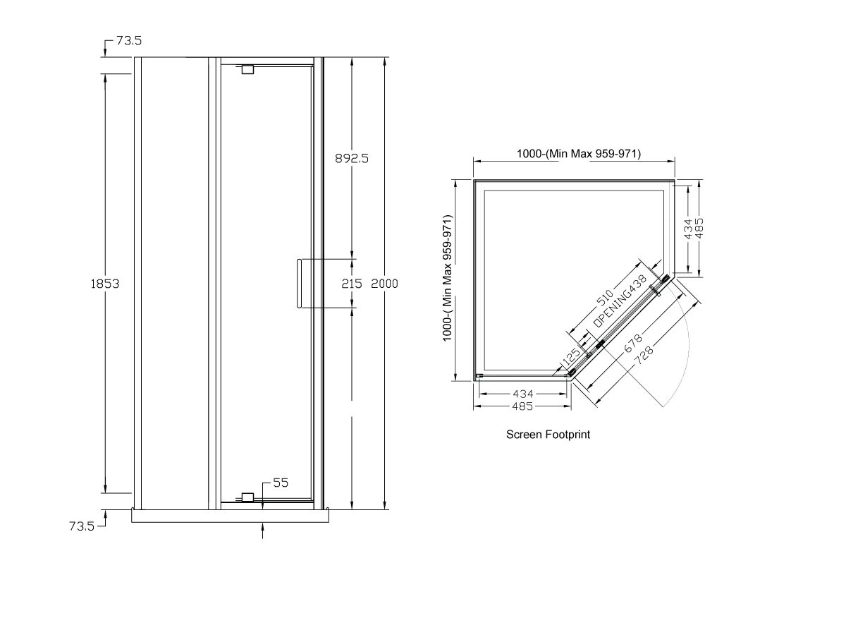 Posh Bristol Angled Shower System 1000 x 1000 x 2000mm from Reece